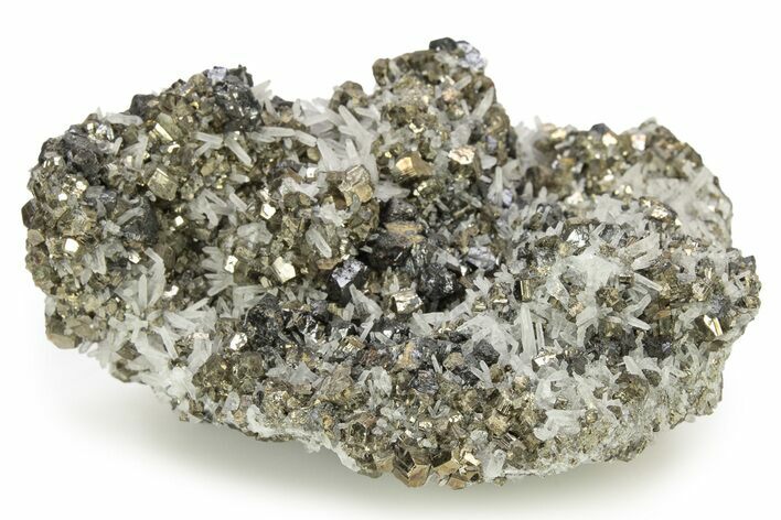 Lustrous Pyrite and Sphalerite Crystals on Quartz - Peru #257278